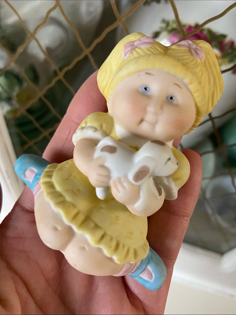 1984 Porcelain Cabbage Patch Girl with Puppy Nostalgic Figurine 1980s Doll